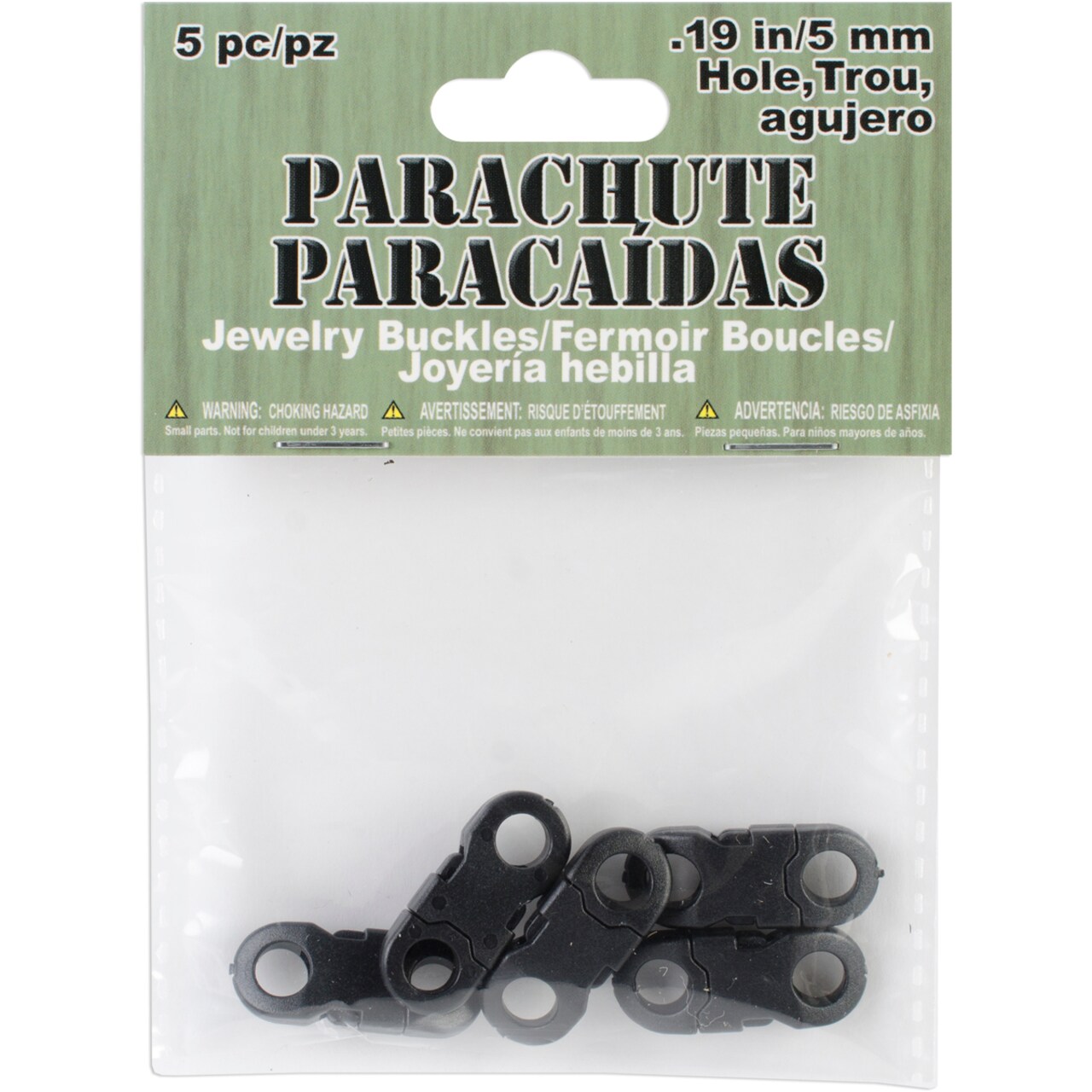 Pepperell Braiding Parachute Cord Jewelry Buckles 5mm 5/Pkg-Black